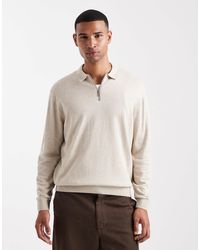 Jack & Jones - Polo en maille à col zippé - beige - Lyst