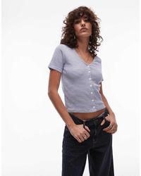 Levi's - Top Corto A Rayas Azules Con Botones De Canalé De - Lyst