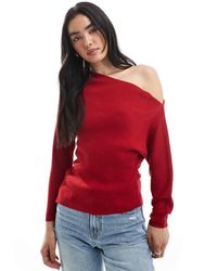 ASOS - Geribbeld Gebreide Asymmetrische Top Met Blote Schouder - Lyst