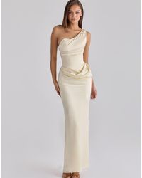 House Of Cb - Caprice Lemon One Shoulder Satin Maxi Dress - Lyst