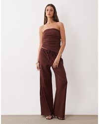 ASOS - Mix & Match Cotton Look Crinkle Wide Leg Pants With Side Button Detail - Lyst