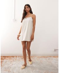 Miss Selfridge - Linen Blend Swing Mini Dress With Tie Straps - Lyst