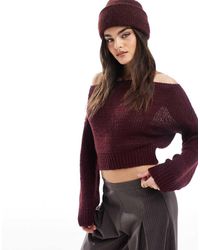 Miss Selfridge - Jersey Color Ciruela Con Escote Bardot De Punto De -Morado - Lyst