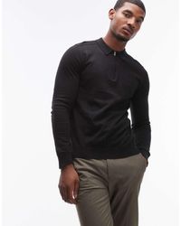 SELECTED - Polo A Maniche Lunghe Nera Con Zip Corta - Lyst