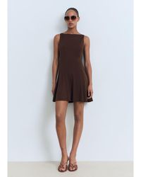 Mango - Vestido Corto Marrón Sin Mangas Con Detalle Plisado De Mezcla De Algodón De - Lyst