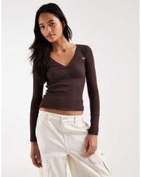 Hollister - Long Sleeve V Neck Top - Lyst