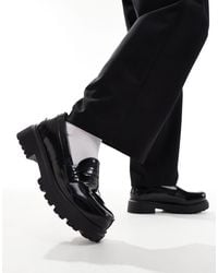 London Rebel - Wide Fit Cleated Sole Chunky Penny Loafers - Lyst