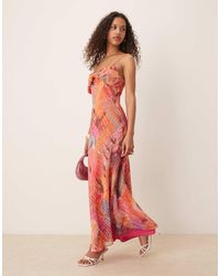 ASOS - – maxi-trägerkleid aus chiffon mit geknoteter brustpartie und rosa muster - Lyst