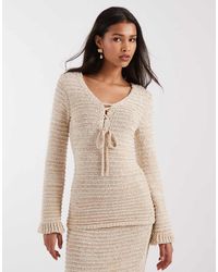 4th & Reckless - Textured Knit Tie Front Detail Long Sleeve Top Co-ord - Lyst