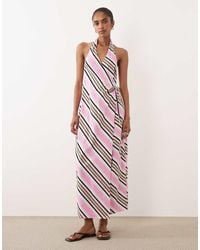 ASOS - Cotton Linen Halter Neck Wrap Maxi Sundress - Lyst