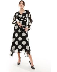 New Look - Long Sleeve Chiffon Midi Dress - Lyst