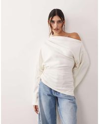 ARRANGE - Jersey Off The Shoulder Wide Sleeves Top With Ruched Hem - Lyst