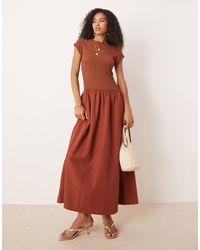 ASOS - Texture And Poplin Mix Dropped Waist Maxi Dress - Lyst