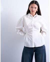 TOPSHOP - Long Sleeve Pleat Front Top - Lyst