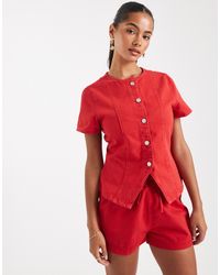 ASOS - Denim Button Up Short Sleeve Top - Lyst