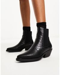 ONLY - Faux Croc Detail Western Boot - Lyst