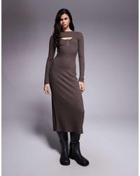 ASOS - Ribbed Long Sleeve Button Scoop Maxi Dress With Cardigan Detail - Lyst