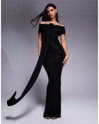 Wanderdoll - Belle Sculpting Second Skin Bardot Drape Detail Bodycon Maxi Dress - Lyst