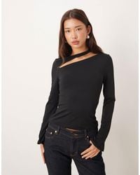 ASOS - Cotton Touch Long Sleeve Top With Cut Out Detail - Lyst