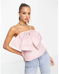 River Island - Cami Top With Bow Front And Diamante Strap Detail - Lyst