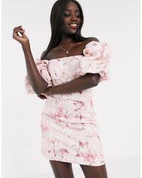 forever new lace mini spliced dress with fluted sleeve in pink and white