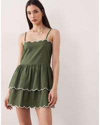 esmé studios - Tiered Mini Beach Dress With Cream Scallop Trim - Lyst