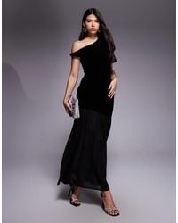 Gina Tricot - Velvet Twisted Off Shoulder Maxi Dress With Mesh Skirt - Lyst