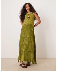 ASOS - Robe longue à franges avec dos nageur et encolure dégagée - Lyst