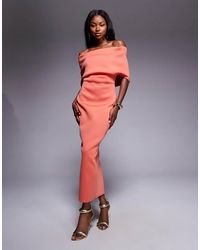 ASOS - Deep Bardot Midi Dress With Cape Back Detail - Lyst
