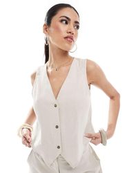 Vero Moda - Chaleco De Traje Color Piedra De Tejido Efecto Lino De (Parte De Un Conjunto)-Neutro - Lyst