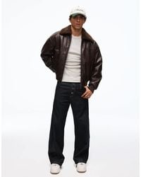 Bershka - Leather Effect Bomber Jacket With Fur Collar - Lyst