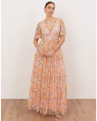 ANAYA - Floral V Neck Sequin Maxi Dress - Lyst