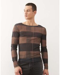 Collusion - Smal T-Shirt Van Mesh Met Lange Mouwen En Ruiten - Lyst