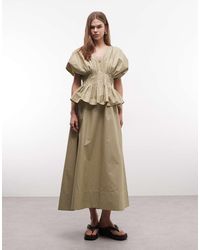 ASOS - V Neck Nipped Waist Peplum Maxi Dress - Lyst