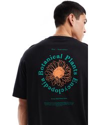 SELECTED - Camiseta negra extragrande con estampado circular botánico en la espalda - Lyst