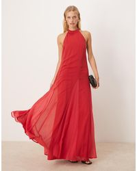 ASOS - Vestido Largo Con Cuello Alto Y Falda De Godets En Contraste De Chifón De - Lyst