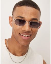 ASOS - Metal Rectangle Sunglasses With Frame And Purple To Blue Ombre Lenses - Lyst