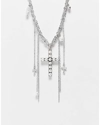 Reclaimed (vintage) - Collier unisexe multi-rangs à maillons avec croix ornée - Lyst