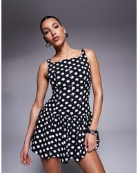 Kaiia - Exclusive High Square Neck Button Front Gathered Skirt Mini Dress - Lyst