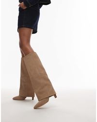 Bronx - Jad-ey - bottes hauteur genou en daim avec rabat - sable - Lyst