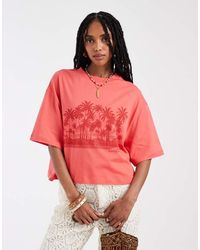 ASOS - T-Shirt Corta Squadrata Color Corallo Con Grafica Di Isola Con Palme - Lyst