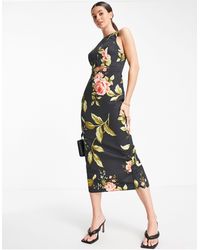 ASOS - Asos design tall - robe mi-longue structurée à dos nageur, découpe et imprimé fleurs - Lyst