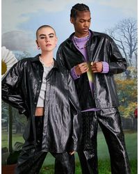 collusion unisex oversized pu shirt in black