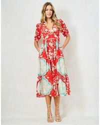 Hope & Ivy - The Amal V-Neck Full-Skirt Tea Dress With Puff Sleeves - Lyst
