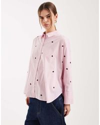 ONLY - Boxy Shirt With Heart Embroidery - Lyst