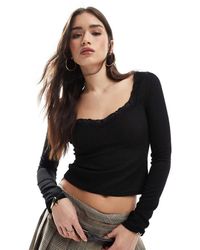 Miss Selfridge - Top A Maniche Lunghe A Coste Con Finiture - Lyst