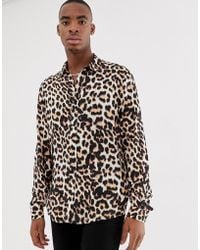 ASOS Regular Fit Shirt In Leopard Print - Brown