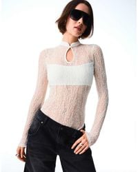 Bershka - Long Sleeve Lace Bodysuit With Split Neckline - Lyst