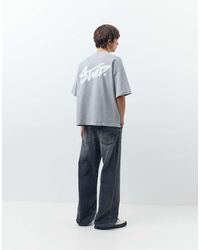 Pull&Bear - T-Shirt Squadrata Oversize Grigia Con Logo Stwd - Lyst