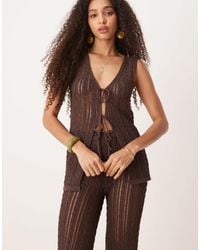 Mango - Top d'ensemble sans manches en maille au crochet avec liens noués à l'avant - Lyst